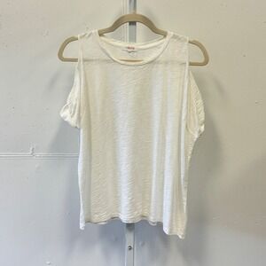 Goldie White Pima‎ Cotton Slub Cold Shoulder Short Sleeve Top Small